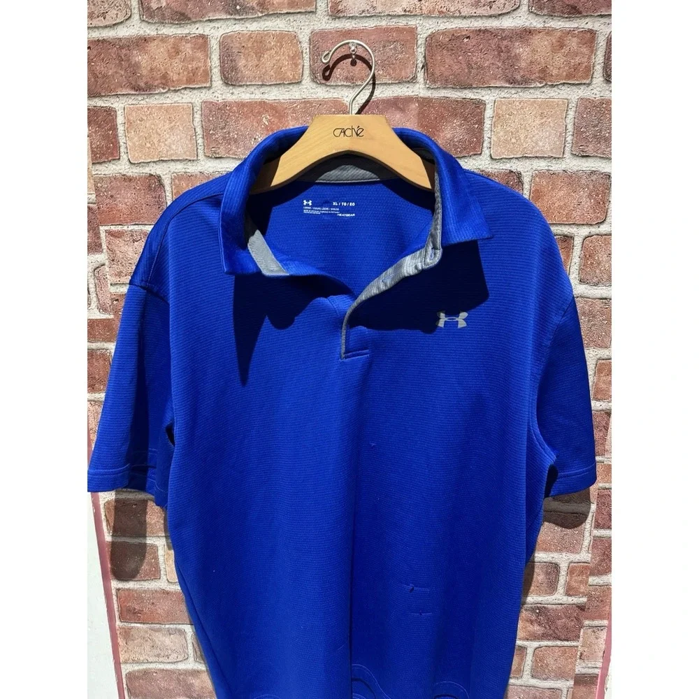 Under Armour HeatGear T-Shirt Men's Size‎ XL Deep Blue Short Slv Collared Sport